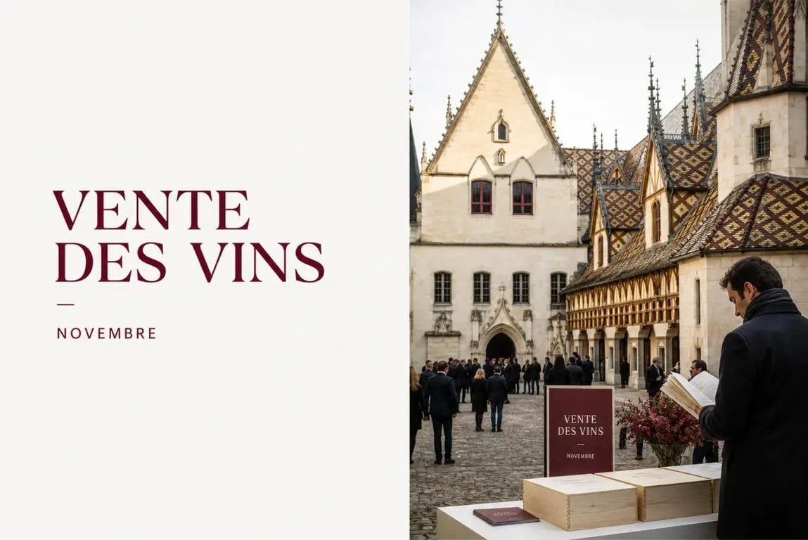 vente vin beaune : façade des Hospices de Beaune et ambiance de la Vente des Vins en novembre