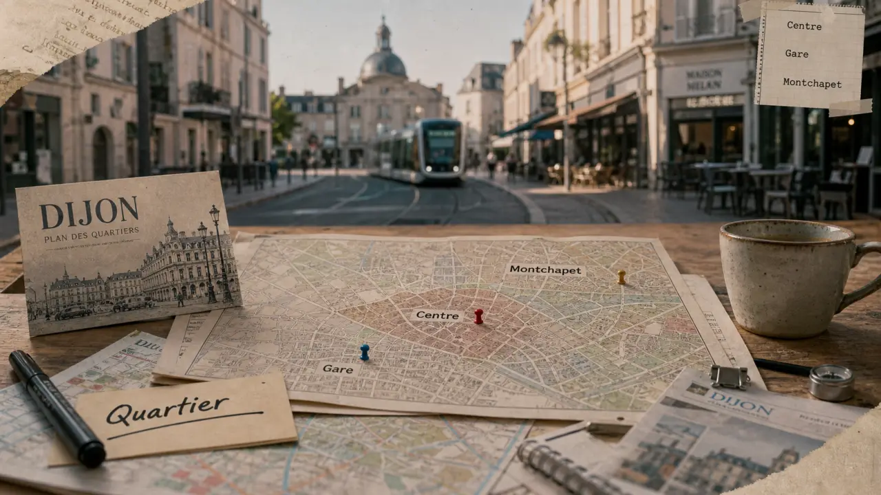 Carte des quartiers de Dijon : centre, tramway, résidentiel