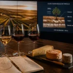Ecole des vins de bourgogne dijon, salle de dégustation avec vins, fromages et carnet