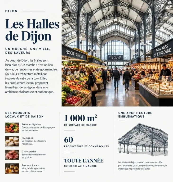 Les Halles de Dijon, lieu gastronomique à découvrir lors d'une visite de Dijon centre.