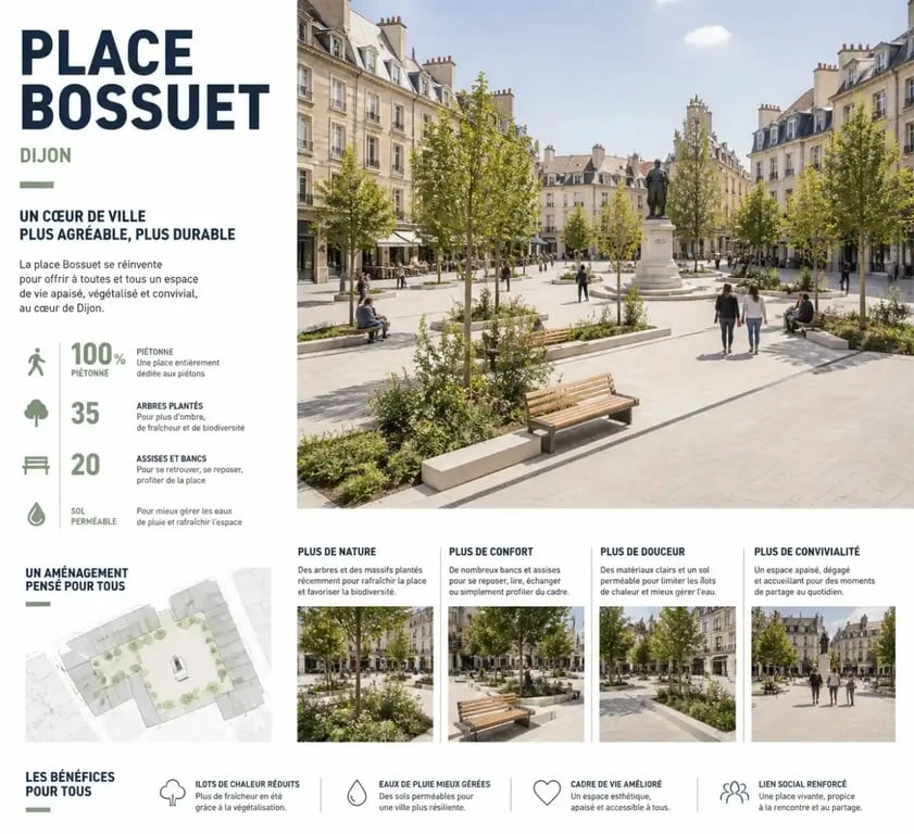 Place Bossuet à Dijon après les travaux d'aménagement urbain