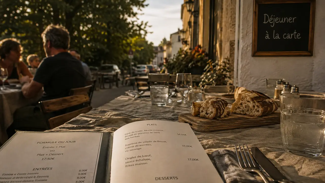 Terrasse de restaurants fontaine les dijon pour déjeuner à la carte