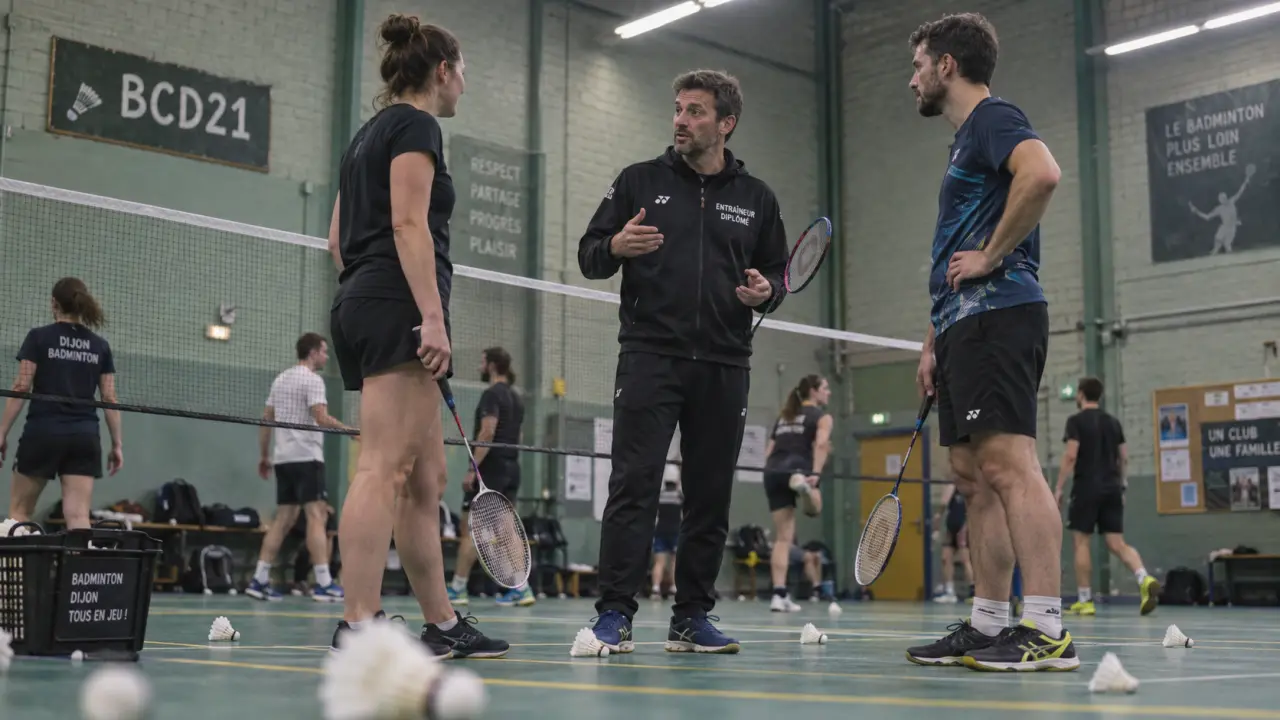 Badminton club dijonnais : entraînement en salle à Dijon avec coach et joueurs