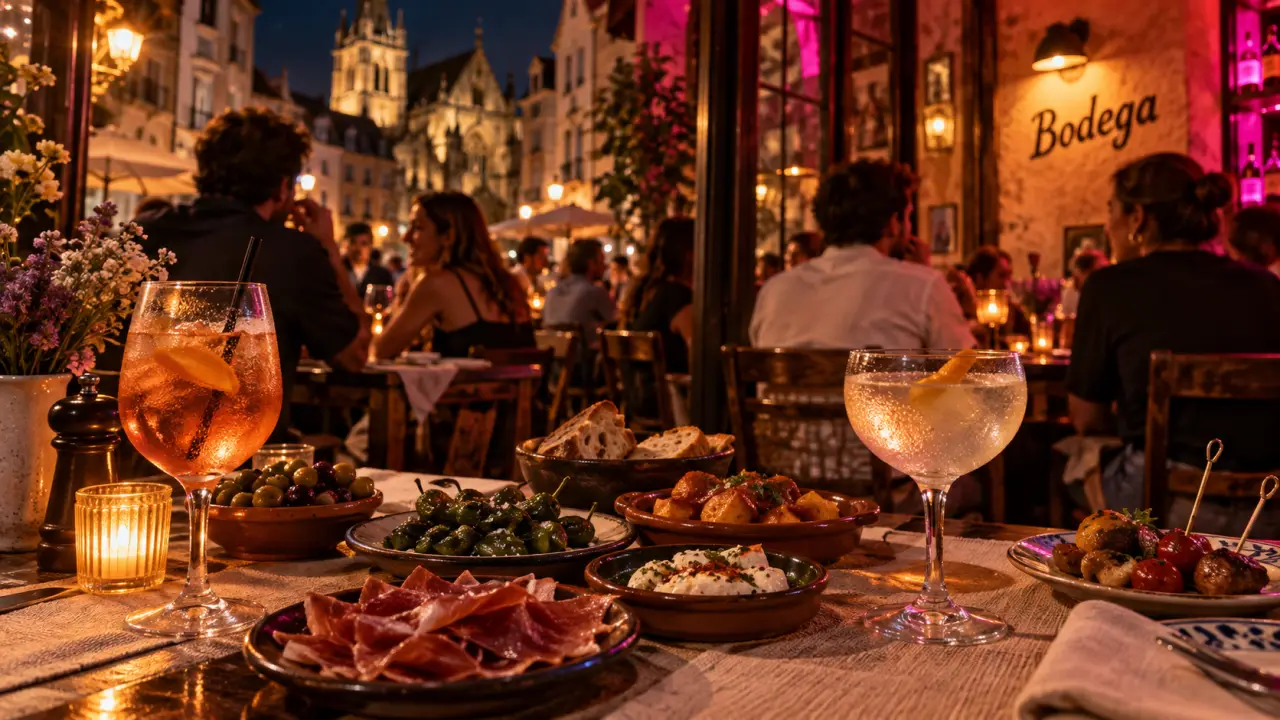 Bodega Les Halles Dijon, bar à tapas festif sur la terrasse