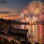 À Dijon, le feu d’artifice a illuminé le lac Kir vendredi soir